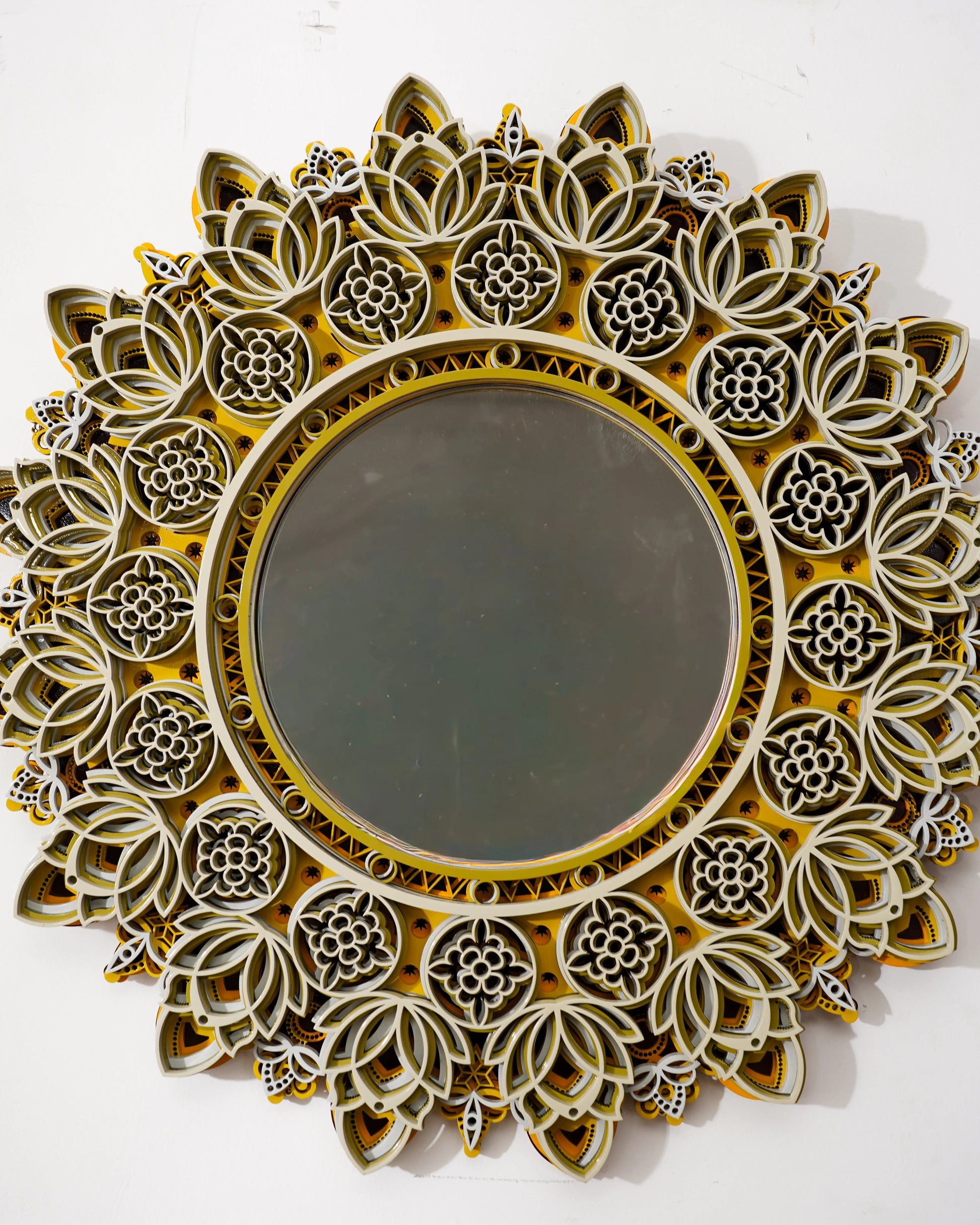 Architectural Feature Mirror Sterreo - 3D Structural Wood Frame Decor - Industrial Layered Geometric Wood Art - velvet & grain