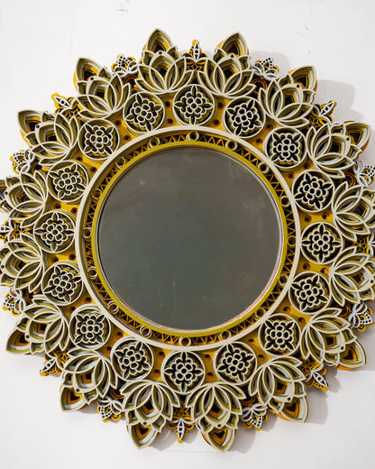 Architectural Feature Mirror Sterreo - 3D Structural Wood Frame Decor - Industrial Layered Geometric Wood Art - velvet & grain