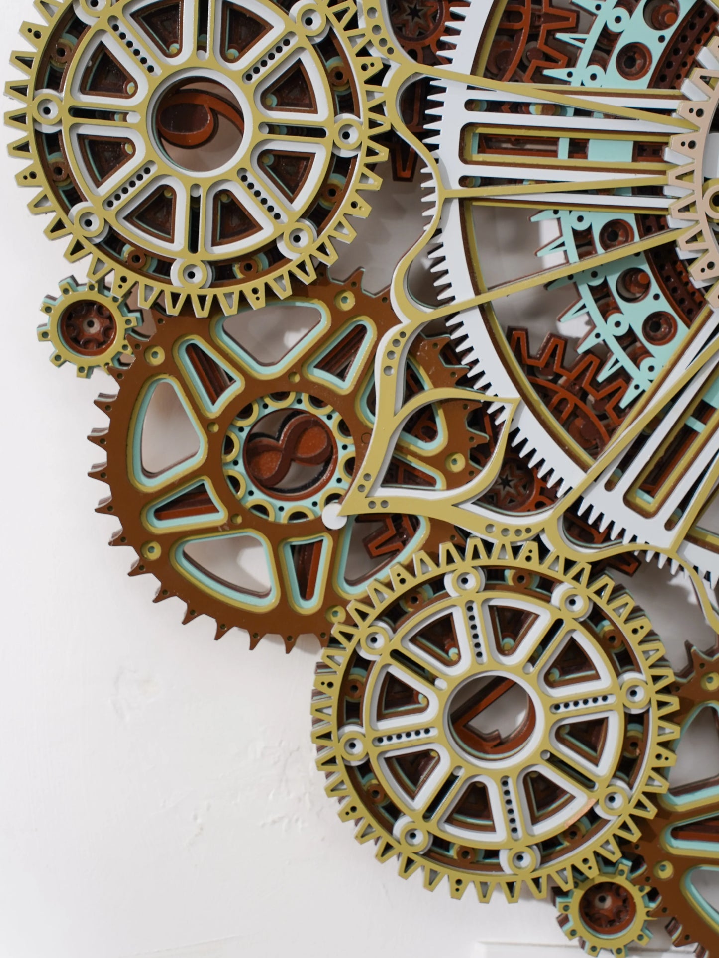 Industrial 3D Wood Wall Clock Stellar Gear — Precision Laser Cut Home Decor — Minimalist Modern Teakwood Office Sculpture - velvet & grain