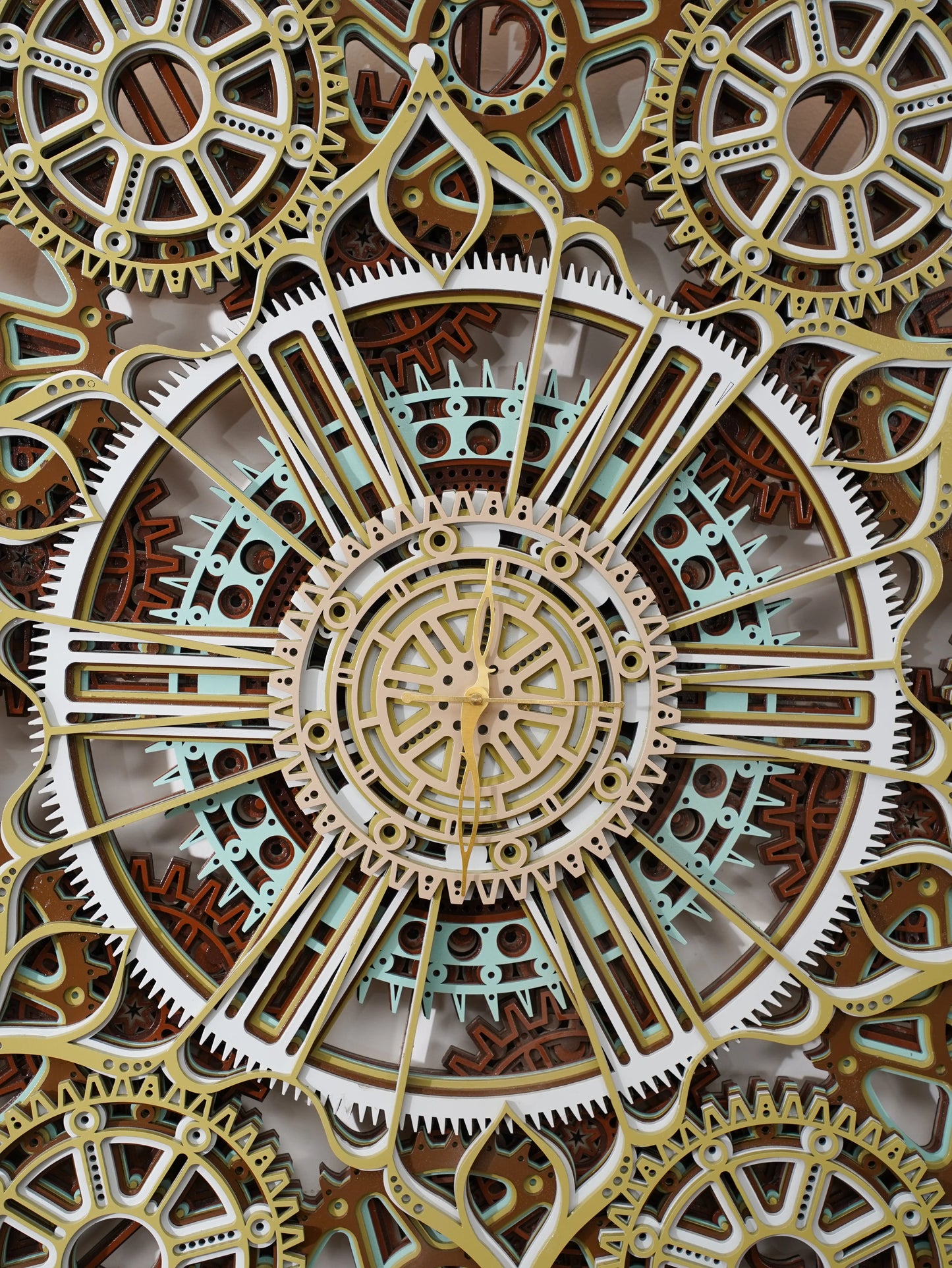 Industrial 3D Wood Wall Clock Stellar Gear — Precision Laser Cut Home Decor — Minimalist Modern Teakwood Office Sculpture - velvet & grain