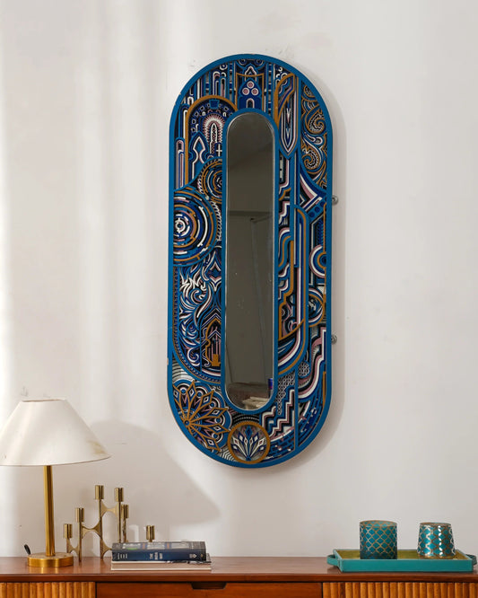 Intricate 10-Tier Wood Mirror Portal of Patterns — Premium Birch Layered Wall Decor — Modern Laser Cut Ornamental Home Art - velvet & grain
