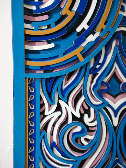 Intricate 10-Tier Wood Mirror Portal of Patterns — Premium Birch Layered Wall Decor — Modern Laser Cut Ornamental Home Art - velvet & grain