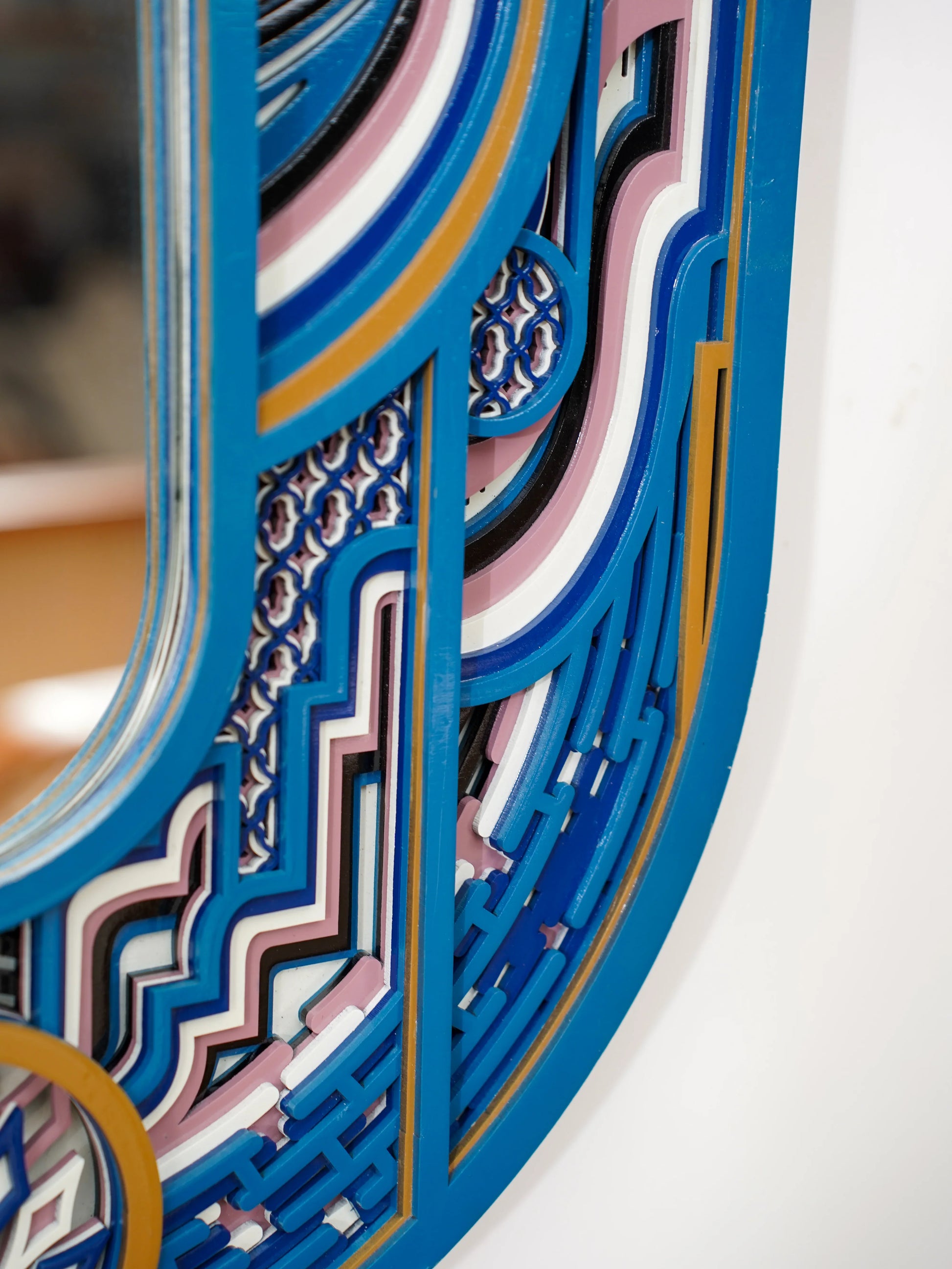 Intricate 10-Tier Wood Mirror Portal of Patterns — Premium Birch Layered Wall Decor — Modern Laser Cut Ornamental Home Art - velvet & grain