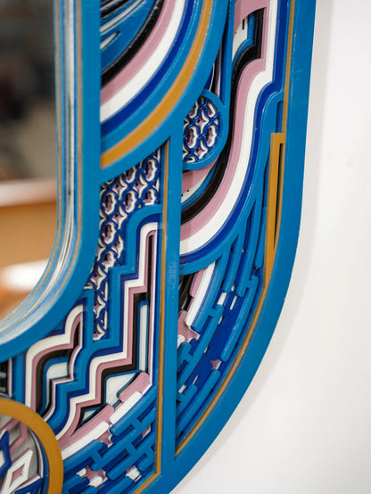 Intricate 10-Tier Wood Mirror Portal of Patterns — Premium Birch Layered Wall Decor — Modern Laser Cut Ornamental Home Art - velvet & grain