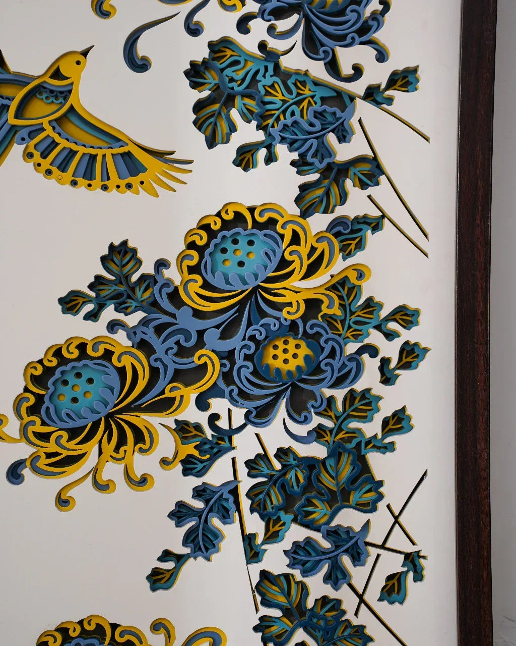 3D Wood Wall Art Botanical Quadrant - Multilayered Laser Cut Floral Decor - Hand Painted Nature Set - velvet & grain