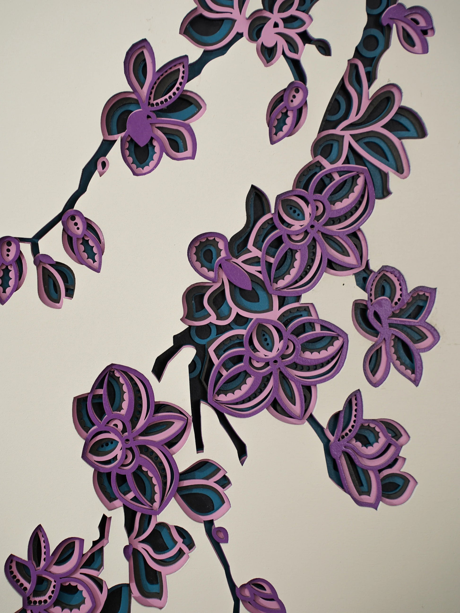 3D Wood Wall Art Botanical Quadrant - Multilayered Laser Cut Floral Decor - Hand Painted Nature Set - velvet & grain