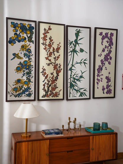 3D Wood Wall Art Botanical Quadrant - Multilayered Laser Cut Floral Decor - Hand Painted Nature Set - velvet & grain