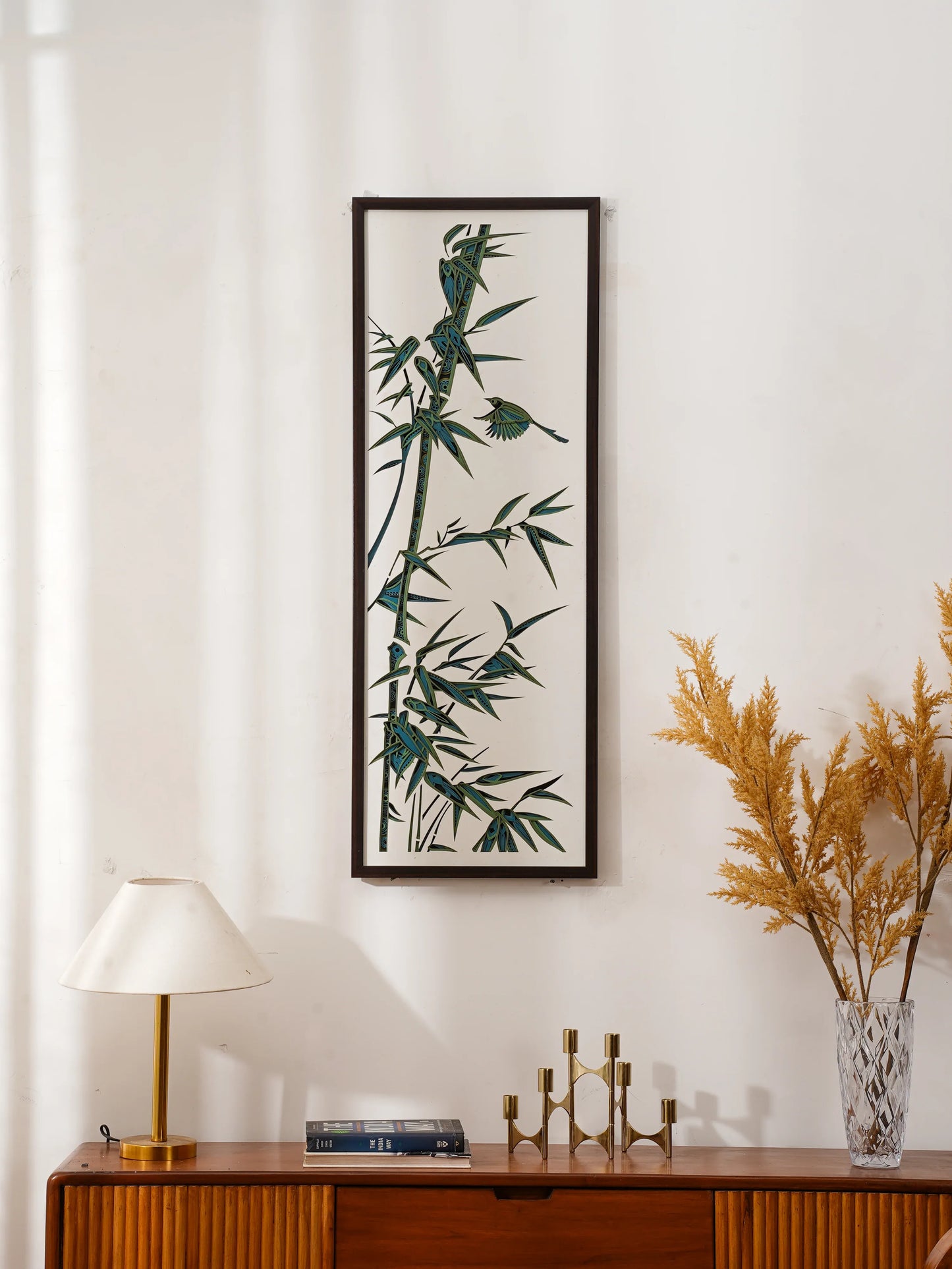 Oriental Zen 3D Wood Wall Art Bamboo Whispers — Textured Tropical Home Decor — Minimalist Laser Cut Birch teakwood Artwork - velvet & grain