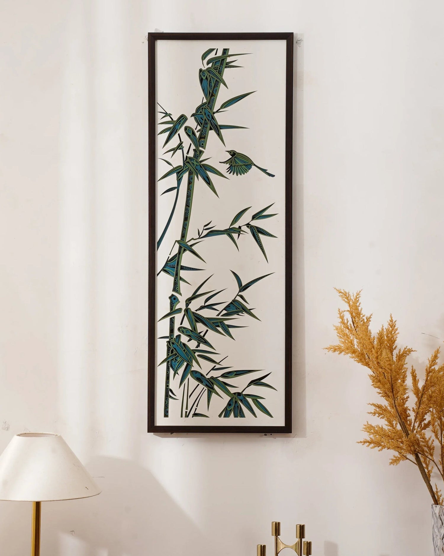 Oriental Zen 3D Wood Wall Art Bamboo Whispers — Textured Tropical Home Decor — Minimalist Laser Cut Birch teakwood Artwork - velvet & grain