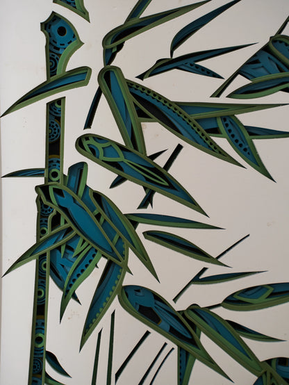 Oriental Zen 3D Wood Wall Art Bamboo Whispers — Textured Tropical Home Decor — Minimalist Laser Cut Birch teakwood Artwork - velvet & grain