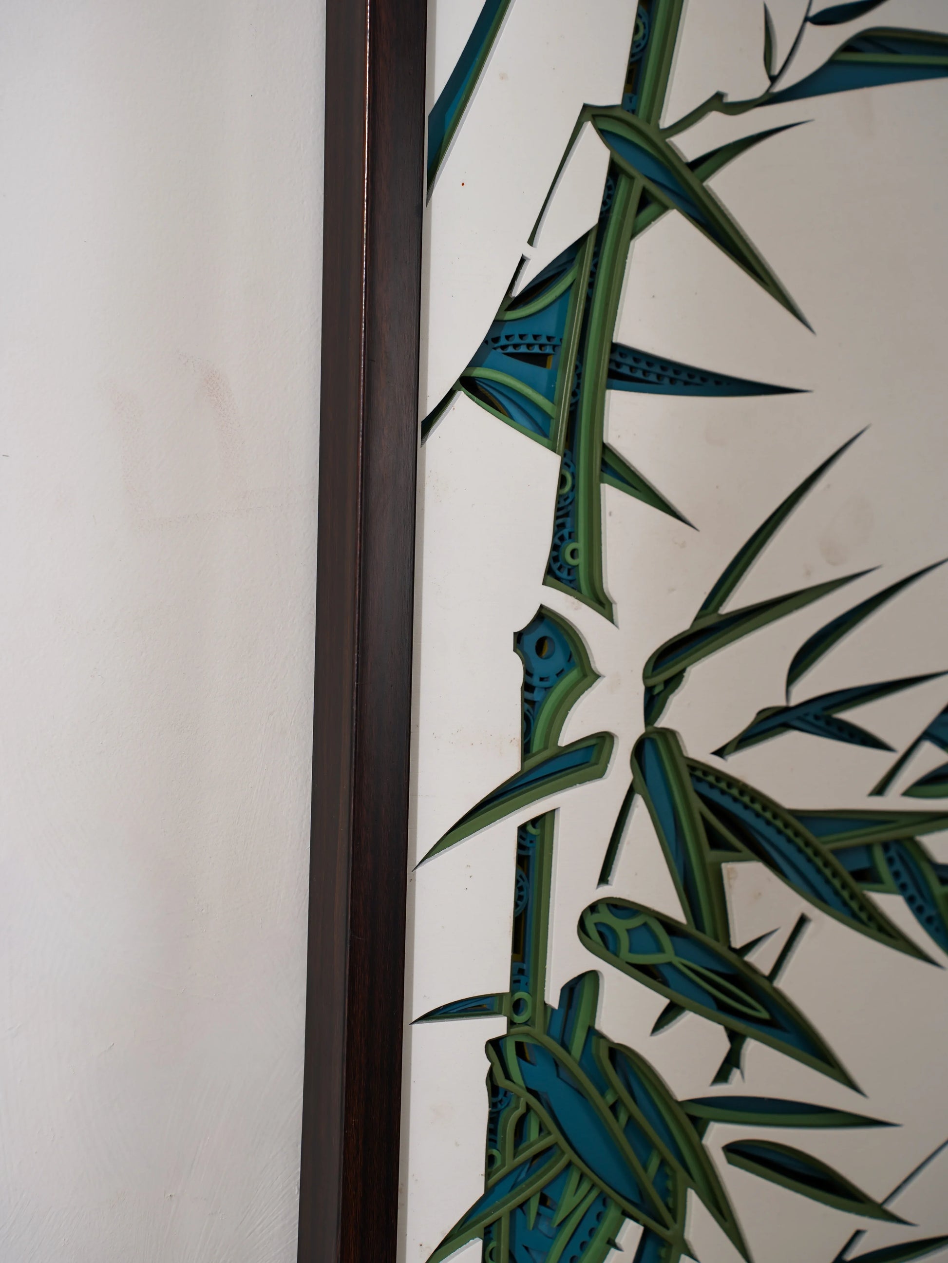 Oriental Zen 3D Wood Wall Art Bamboo Whispers — Textured Tropical Home Decor — Minimalist Laser Cut Birch teakwood Artwork - velvet & grain