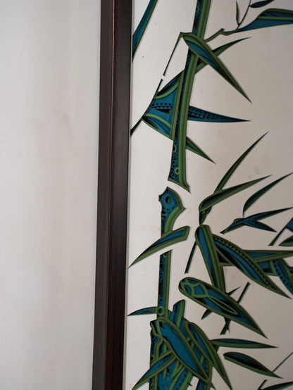 Oriental Zen 3D Wood Wall Art Bamboo Whispers — Textured Tropical Home Decor — Minimalist Laser Cut Birch teakwood Artwork - velvet & grain