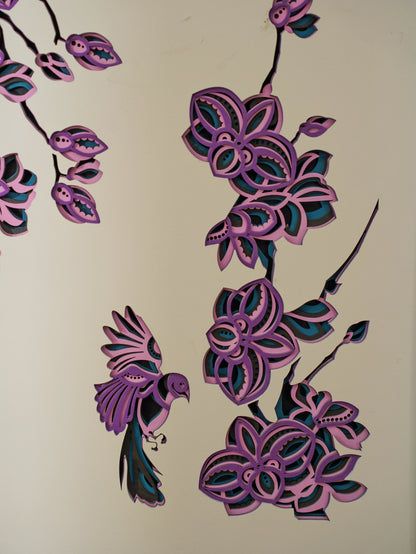 Artisan Crafted 3D Wood Art Floral Serenade — Romantic Botanical Filigree Decor — Modern Layered Birch teakwood Wall Piece - velvet & grain