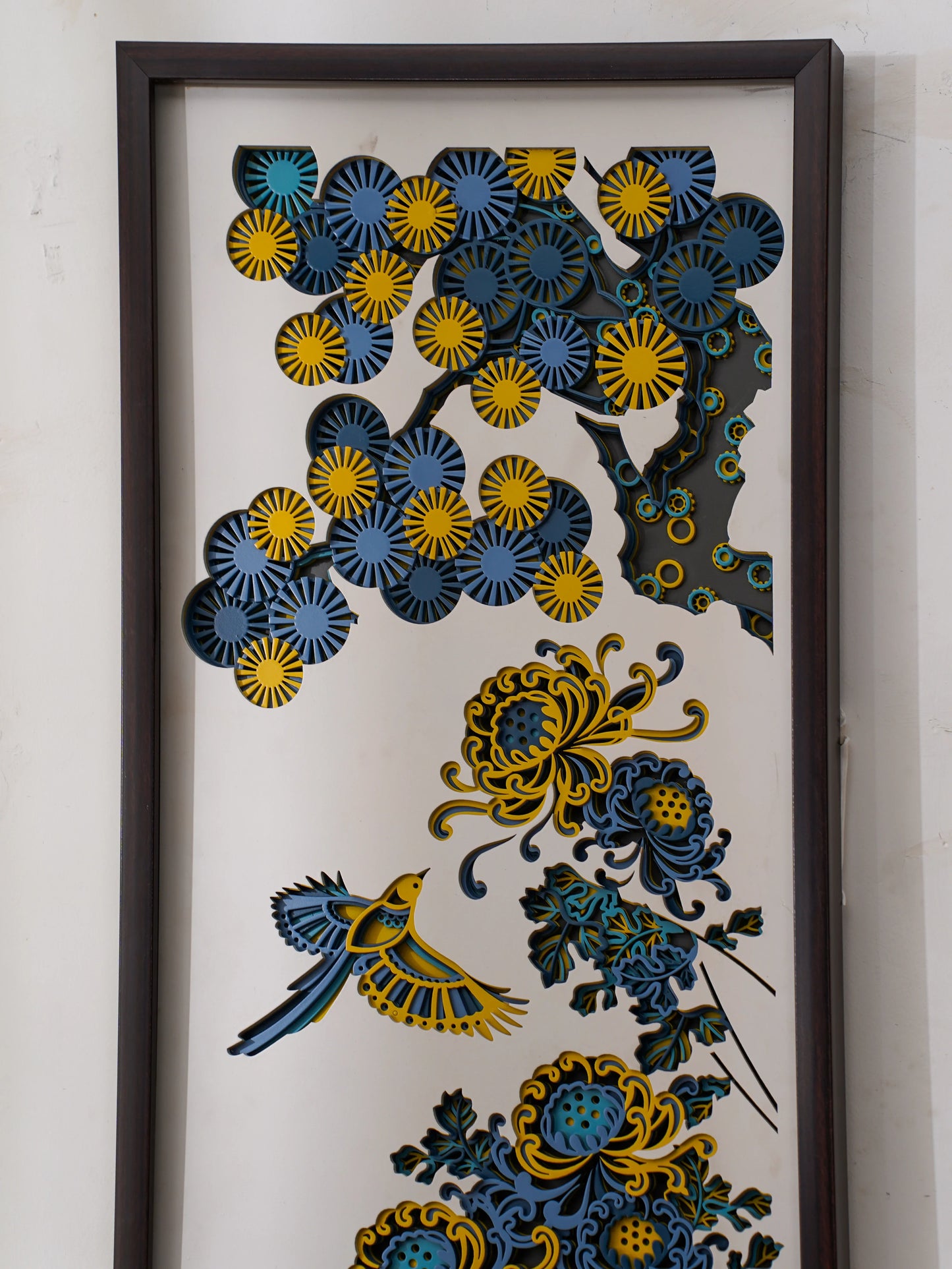 Modern Wall Art Chrysanthemum Flight - Luxury 3D Wood Decor - Minimalist Multilayered Floral Zen Sculpture - velvet & grain