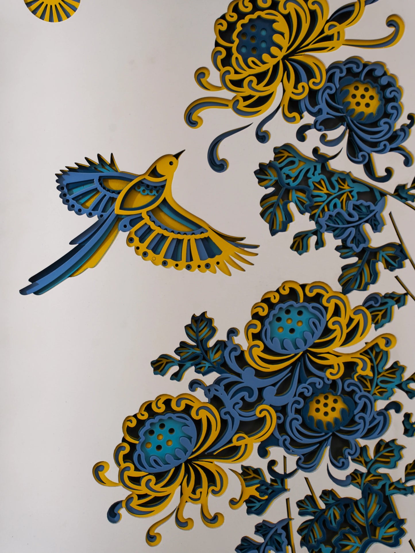 Modern Wall Art Chrysanthemum Flight - Luxury 3D Wood Decor - Minimalist Multilayered Floral Zen Sculpture - velvet & grain