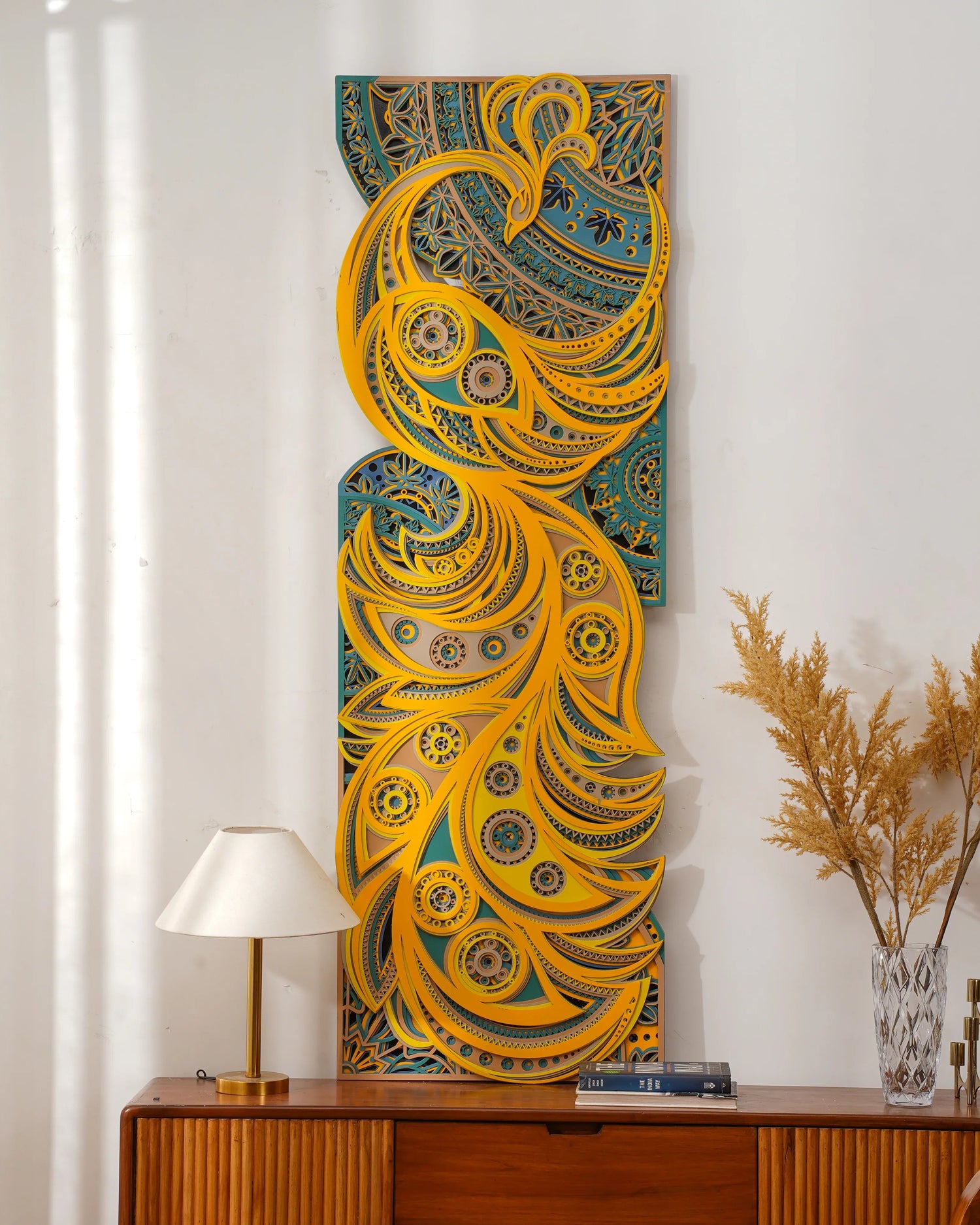 Vibrant Radiant 3D Wood Art Eternal Ember — Modern Layered Fire Decor — Contemporary Laser Cut Teakwood Style Sculpture - velvet & grain