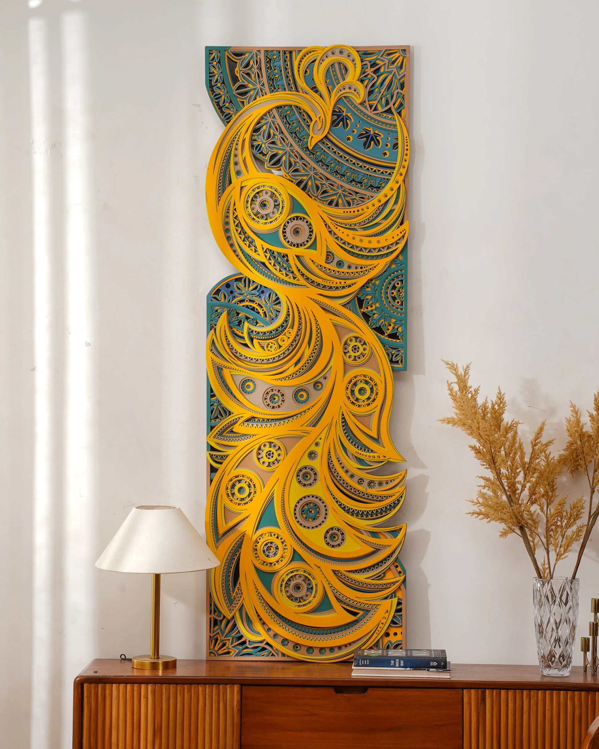 Vibrant Radiant 3D Wood Art Eternal Ember — Modern Layered Fire Decor — Contemporary Laser Cut Teakwood Style Sculpture - velvet & grain