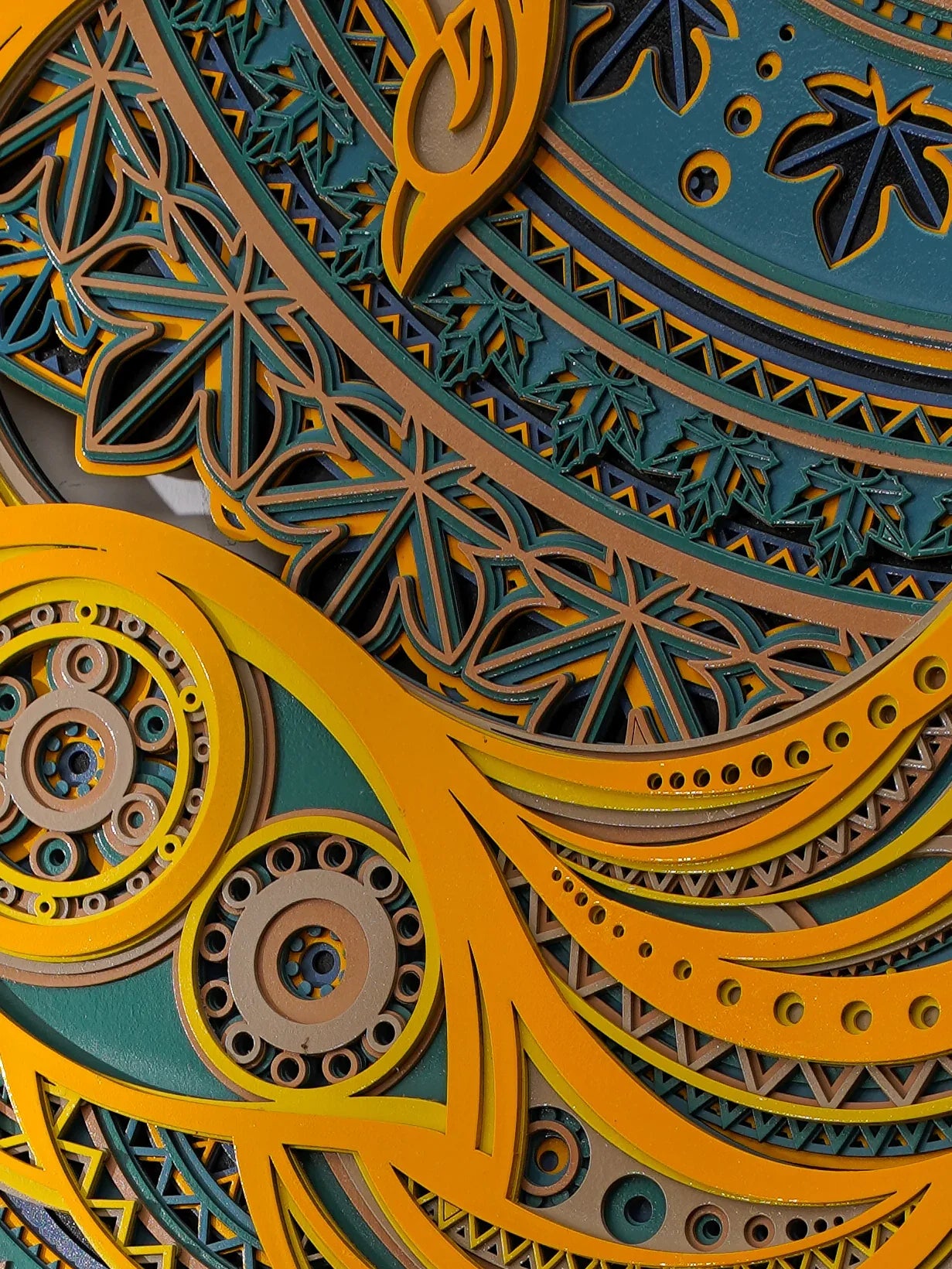 Vibrant Radiant 3D Wood Art Eternal Ember — Modern Layered Fire Decor — Contemporary Laser Cut Teakwood Style Sculpture - velvet & grain