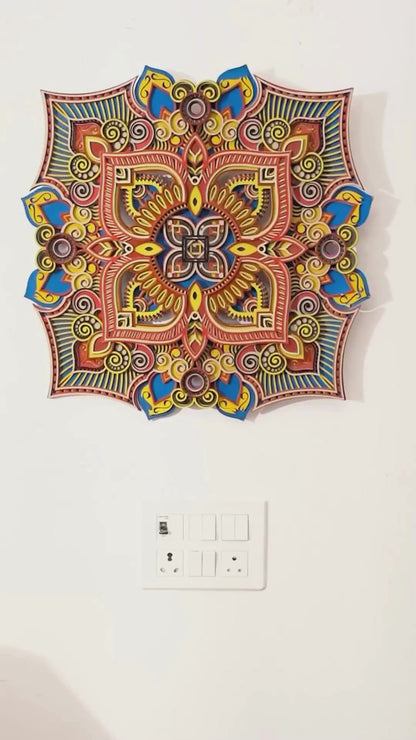 Luxury Minimalist Kaleidoscope Rose Wall Art - Modern 3D Wood Decor - Geometric Layered Flower Mandala Sculpture