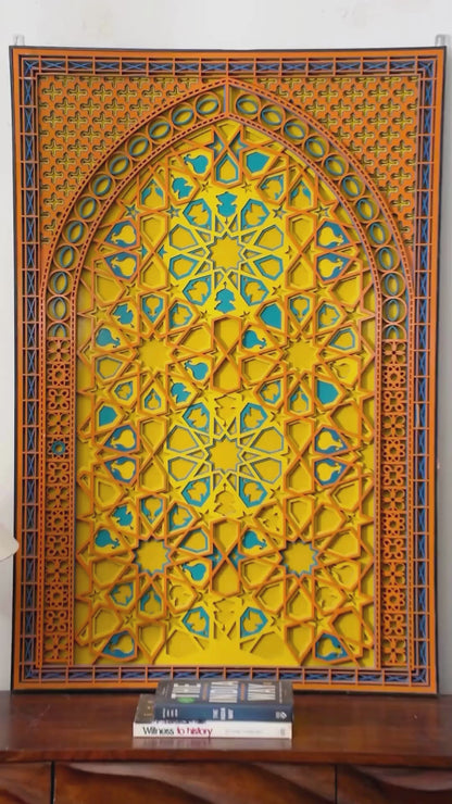 Golden-Hour 3D Wood Art Multiverse Marigold — Luxe 7-Tier Layered Decor — Modern Floral Laser Cut Fretwork Sculpture