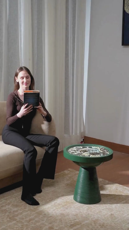 Biophilic Teakwood Coffee Table Fern Halo — 3D Radial Leaf Layered Furniture — Scandi-Modern Hand-Finished Organic Statement