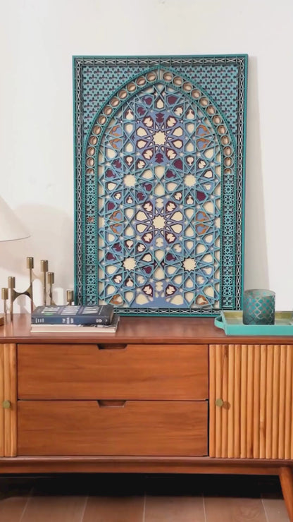 Abstract Geometric Wood Wall Decor Multiverse - Persian Teal Layered Art - 3D Hand Painted Laser Cut Sculpture