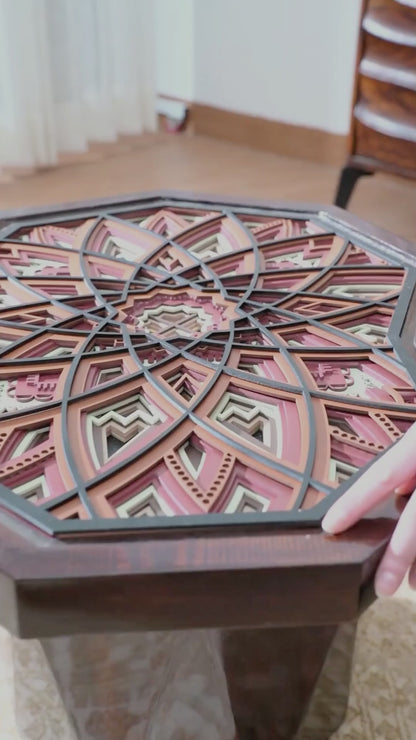 Hexagonal Teakwood Coffee Table The Amber Hive — 3D Geometric Honeycomb Furniture — Modern Warm-Tone Artisan Wood Piece