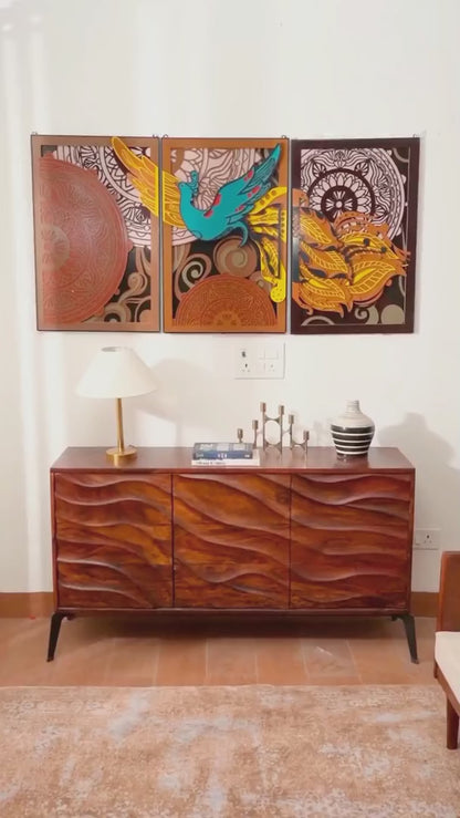 Golden Phoenix Triptych Wall Decor